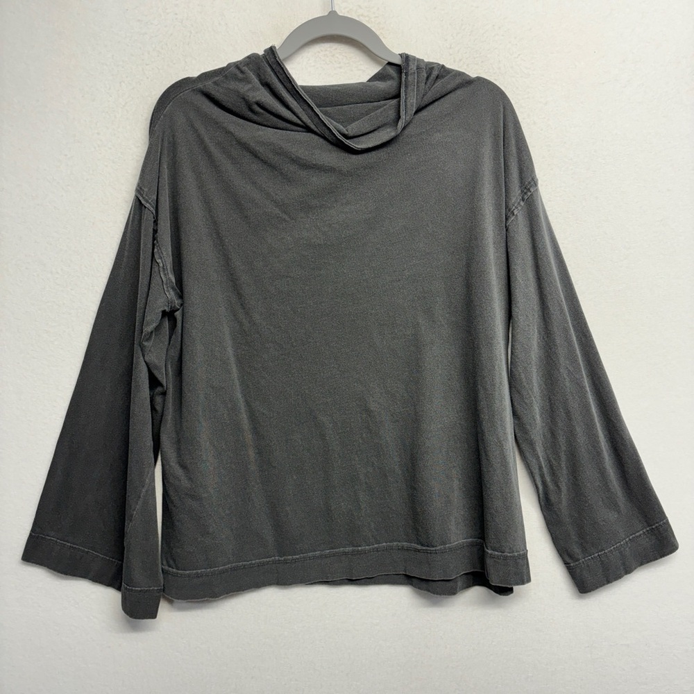 Free People Mock Neck Flare Bell Sleeve Shirt M Gray Faded Black